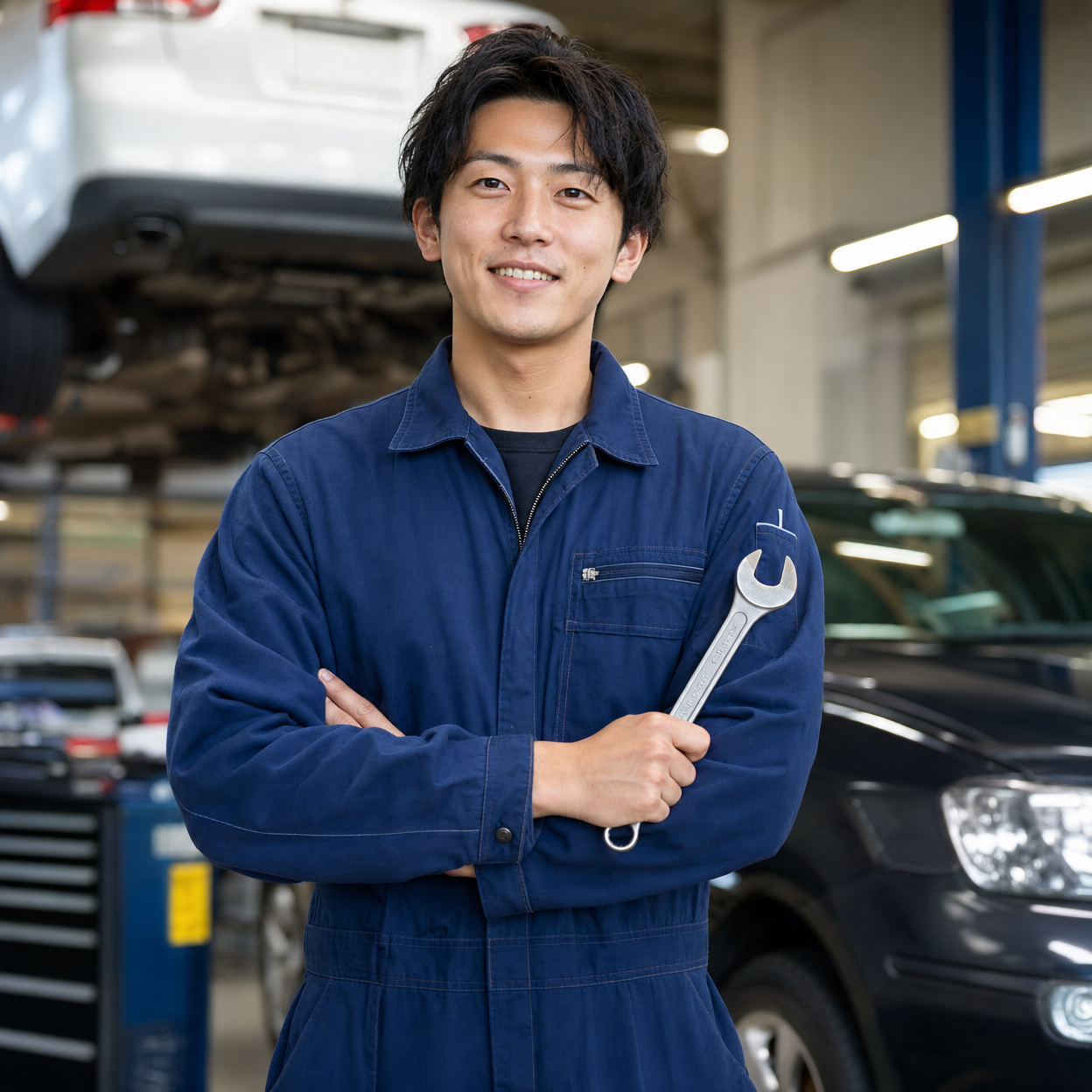 自動車整備士が作業している様子